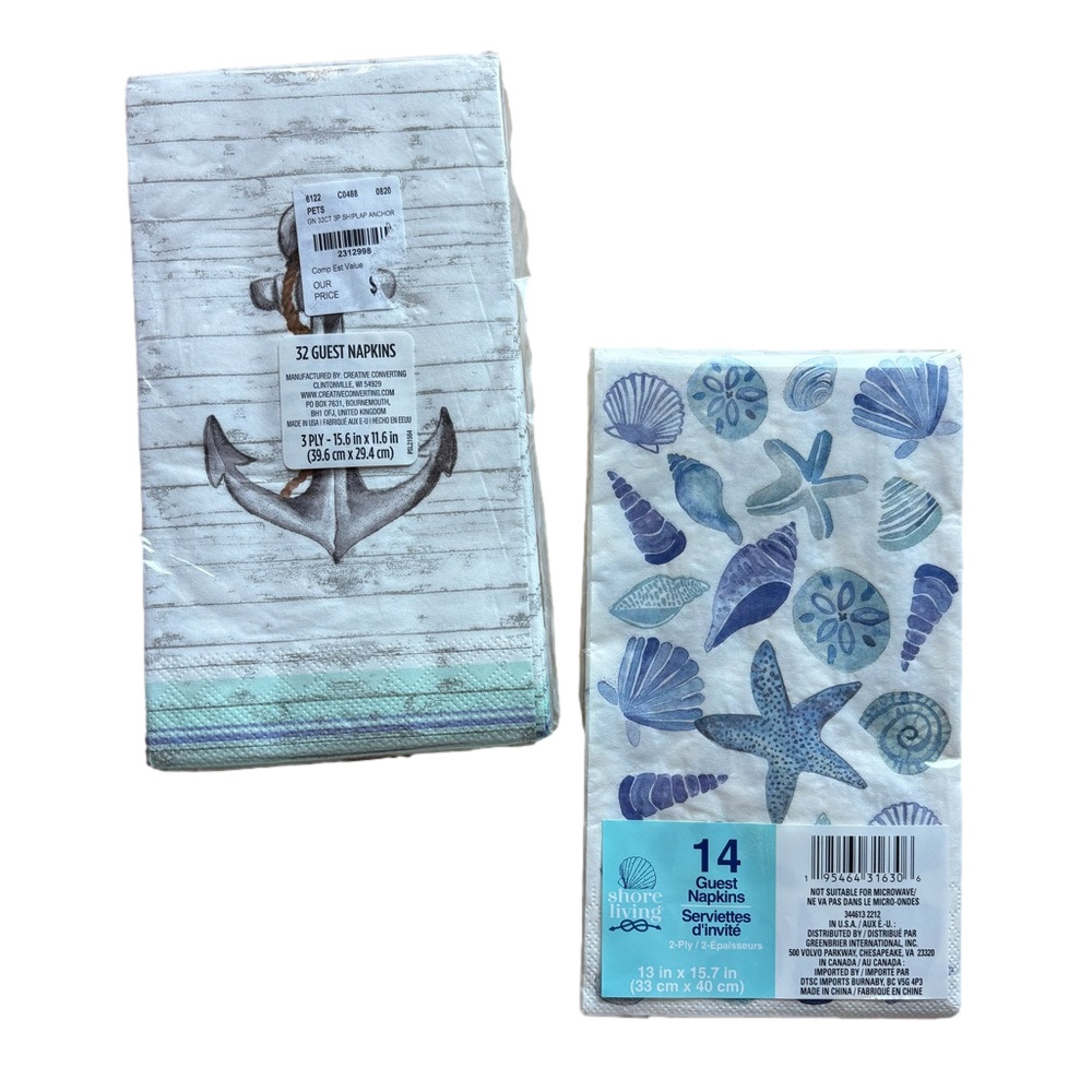 Nautical Anchor and Seashell Bath Guest Towel Set - Blue and White - Picture 2 of 2